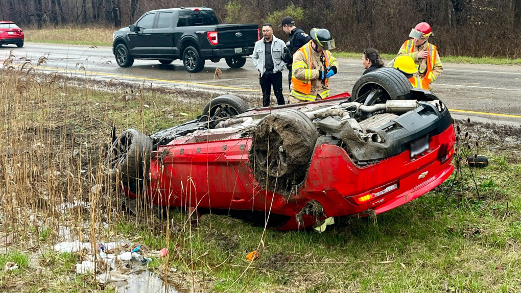 Cars rolls over into ditch after east-end collision