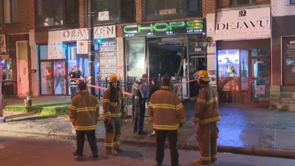 firefighters in front of chops restaurant