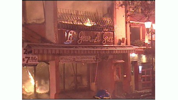 Fire tore through Le Gourmet Grec restaurant in Montreal.