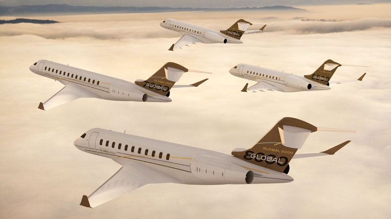 Bombardier Aerospace's Global Family jets Global 7000 and Global 8000 are shown in this illustration released on Saturday Oct. 16, 2010. (Bombardier Aerospace, Paul Bowen / THE CANADIAN PRESS)