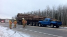 A pickup truck rear ended a logging truck Tuesday near Grande Prairie