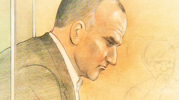 This courtroom sketch shows Col. Russell Williams in a Belleville, Ont., court on Monday, Oct. 18, 2010.