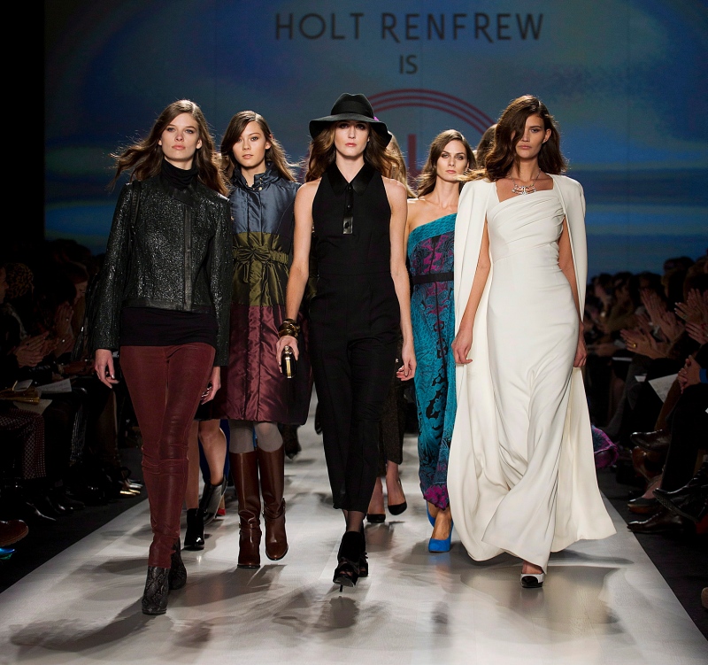Models walk the runway for the Holt Renfrew collection during opening night of Toronto Fashion Week on Monday, Oct. 22, 2012. (Aaron Vincent Elkaim / THE CANADIAN PRESS)