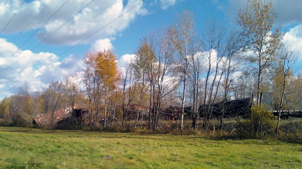 A CN train derailed east of Cornwall, Monday, Oct. 18, 2010. Some of the cars were carrying dangerous goods.