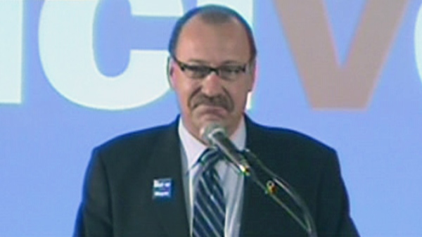 Ric McIver delivers his concession speech following the election of Naheed Nenshi as mayor of Calgary at his campaign headquarters on Monday, Sept. 18, 2010.