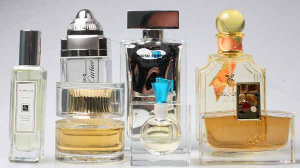 Bottles of perfume and cologne are shown Wednesday, Oct. 15, 2008 in New York. (AP Photo/Mark Lennihan)