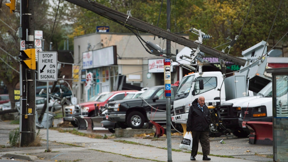 Damaged power lines in Toronto