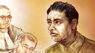 Adenir DeOliveira (right) as sketched during a Feb. 14, 2009 court appearance.
