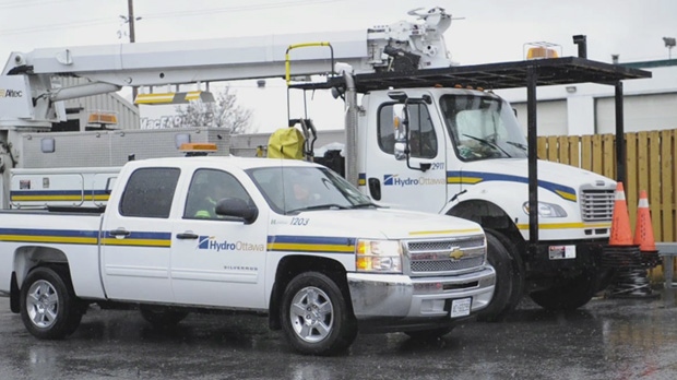 Hydro Ottawa is sending four bucket trucks and several pickup trucks to southwestern Connecticut Wednesday, Oct. 31, 2012.