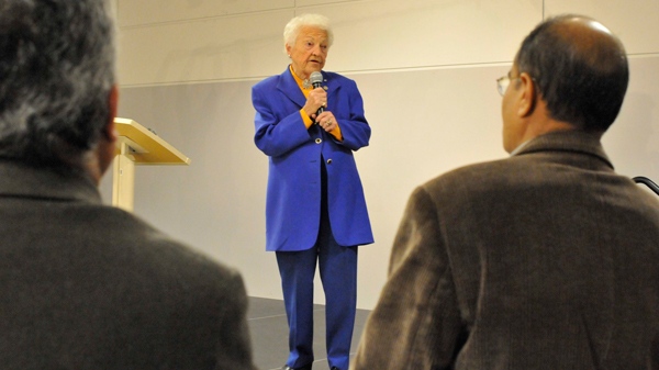 Hazel McCallion, 89, speaks to supporters in Mississauga, Ont., Monday night, Oct. 25, 2010 following her election victory. McCallion won her 12th term as mayor. (Patrick Dell / THE CANADIAN PRESS)  
