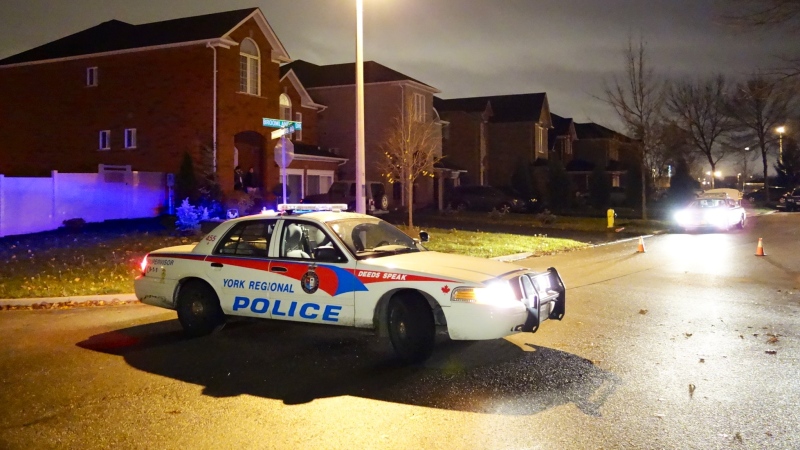A police cruiser at the scene of a hit-and-run accident in Vaughan on Thursday, Nov. 1, 2012. (Tom Podolec/CTV)