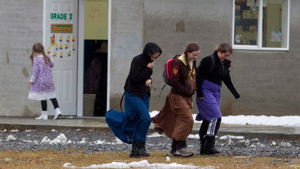 Students outside school in Bountiful, B.C.