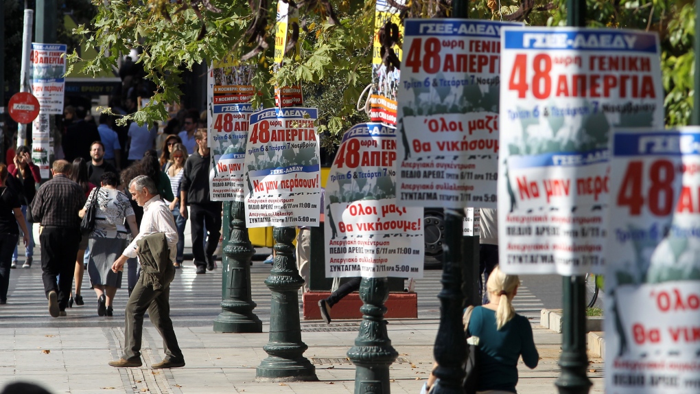 Protest posters in Athens on Nov. 5, 2012.