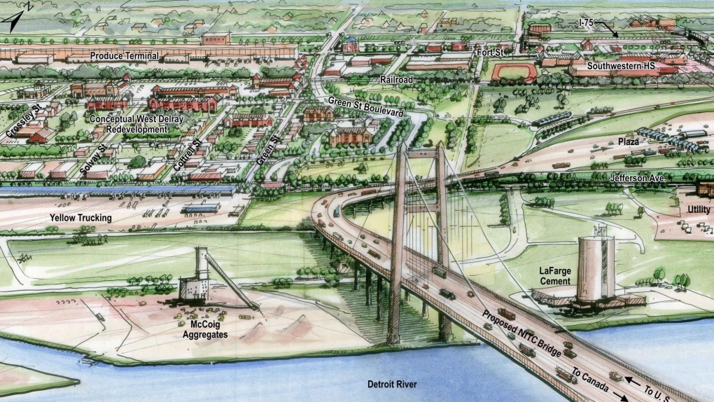 proposed new bridge linking Detroit and Windsor