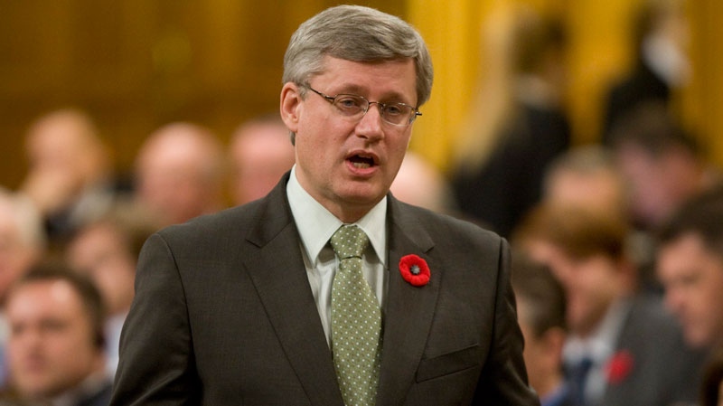 Prime Minister Stephen Harper rises during Question Period in the House of Commons on Parliament Hill in Ottawa, Tuesday Nov. 2, 2010. (Adrian Wyld / THE CANADIAN PRESS)