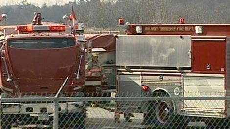 Emergency vehicles respond to a fire at the Panda Environmental recycling plant near Ayr early Thursday, Nov. 4, 2010.