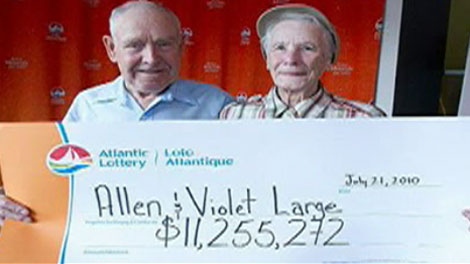 Allen and Violet Large, seen in this image taken from video, have decide to donate almost $11.2 million in lottery winnings.