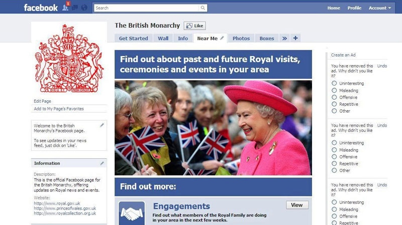 In this undated photo provided by Britain's Buckingham Palace Sunday, Nov. 7, 2010, Britain's Queen Elizabeth II's facebook page is seen. (AP / Buckingham Palace, HO)