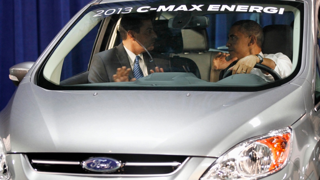Obama in a Ford C-Max HEV Energi on Jan. 31, 2012.