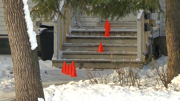 Pylons dot the scene of a stabbing on 113 Ave. and 94 St. on Tuesday, November 20.