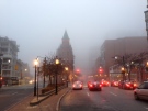Fog shrouds Front and Wellington Streets in downtown Toronto on Nov. 21, 2012.  (George Stamou/CTV Toronto)