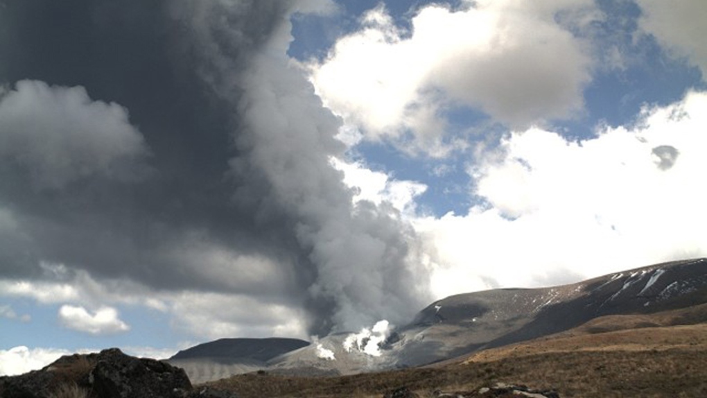 Smoke billows from Te Maari crater Mount Tongariro