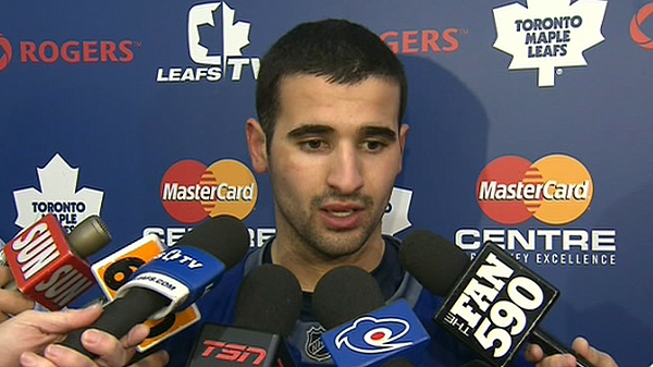Toronto Maple Leafs call-up Nazem Kadri speaks with reporters on Friday, Nov. 12, 2010.