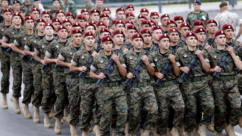 Lebanese soldiers parade on Nov. 22, 2012.