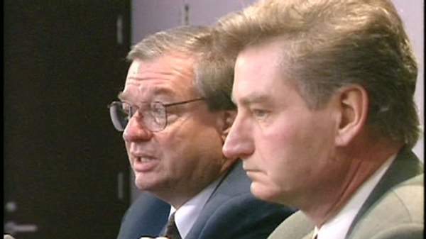 Bloc MP Serge Menard, right, is accusing Laval mayor Gilles Vaillancourt, left, of offering him a $10,000 cash donation when he first ran for political office in 1993.