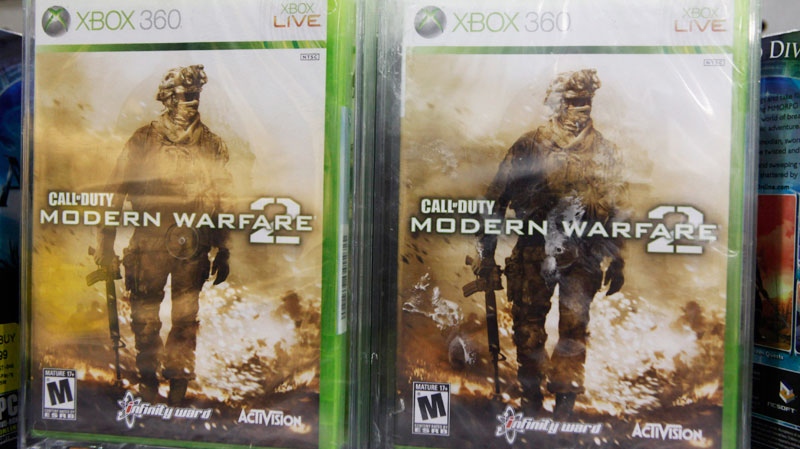 Copies of Activision Blizzard Inc.'s Call of Duty: Modern Warfare 2 are seen on display at Best Buy in Mountain View, Calif., Monday, Feb. 8, 2010. (AP / Paul Sakuma)