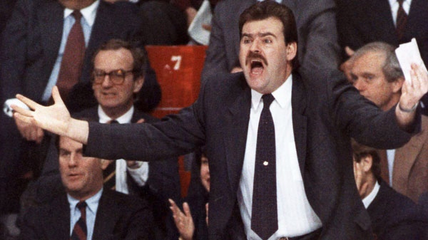 Montreal Canadians coach Pat Burns reacts to a referee's call during a NHL game in Montreal in this Jan. 30, 1989 photo. (Shaney Komulainen / THE CANADIAN PRESS)