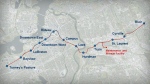 The route of Ottawa’s LRT Confederation Line.