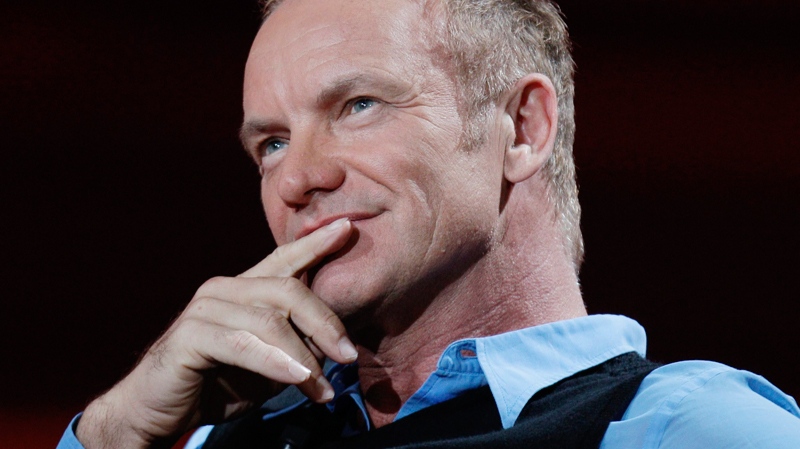 Sting looks on during a recording of the Italian State RAI TV program 'Che Tempo Che Fa,' in Milan, Italy, Sunday, Oct. 31, 2010. (AP / Luca Bruno)