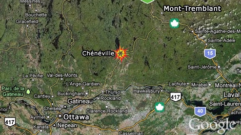 The approximate location of a plane crash in west Quebec, Wednesday, Nov. 24, 2010.