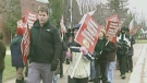 Teachers protest outside the Avon Maitland District School Board offices in Seaforth, Ont. on Monday, Dec. 10, 2012.