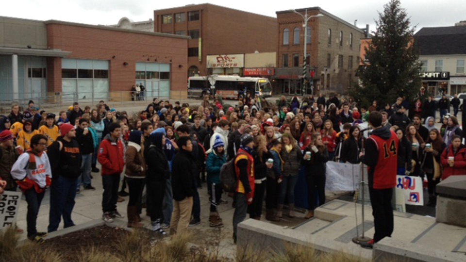 Student hold rally in Waterloo 