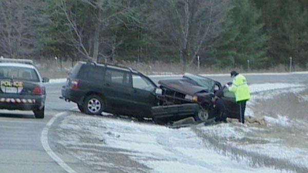 Two people were killed and three others hurt after a crash occurred near Barrie, Ont., on Saturday, Nov. 27, 2010.