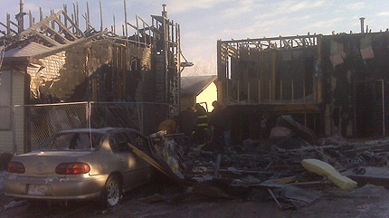 Two homes in Ponoka were destroyed Sunday after one property exploded and the other caught fire. 