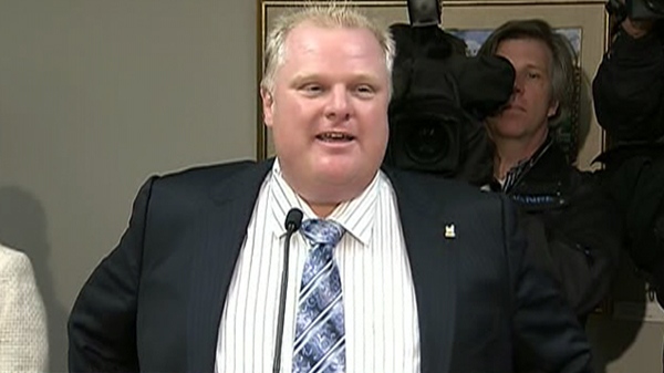 Toronto Mayor Rob Ford speaks to reporters during his first press conference as mayor at city hall in Toronto, Wednesday, Dec. 1, 2010.