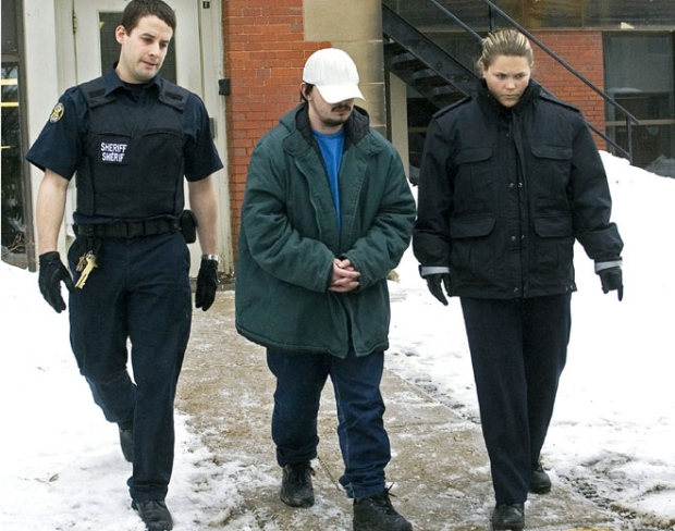 Gregory Allen Despres heads from court in Fredericton on Wednesday, March 5, 2008. (Andrew Vaughan / THE CANADIAN PRESS)