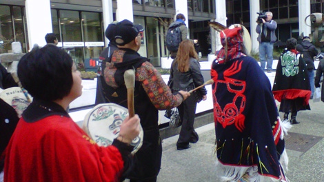 Representatives from B.C. First Nations groups march to the Enbridge Gas office in downtown Vancouver on Dec. 2, 2010. (CTV)