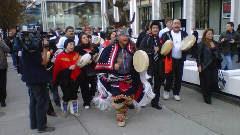 Representatives from B.C. First Nations groups march to the Enbridge Gas office in downtown Vancouver on Dec. 2, 2010. (CTV)