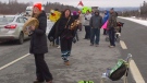 Protesters are slowing traffic along Highway 102 in the Truro area.