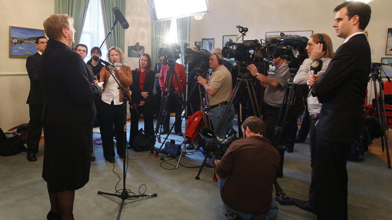 Kathy Dunderdale holds her first press conference in the Colonial Building in St. John's after being sworn in as the 10th as premier of N.L. on on Friday, Dec. 3, 2010. (Paul Daly / THE CANADIAN PRESS)