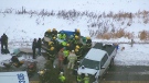 Emergency crews are shown at the scene of a serious head-on collision in East Gwillimbury, Ont. Thursday, Dec. 27, 2012.