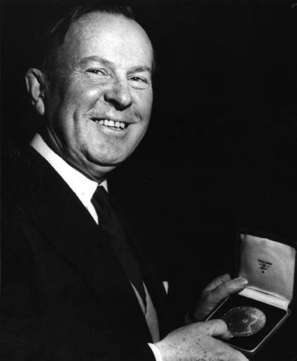 Lester Pearson hold the Nobel Peace Prize presented to him in Oslo, Norway in Dec. 10, 1956. (CP Photo)