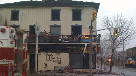 A fire destroyed Truffles Burger Bar in Cornwall, Ont., Sunday, Dec. 5, 2010. Jamie Tessier/MyNews.CTV.ca