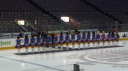 The Edmonton Oilers' cheer team make their debut at Rexall Place on December 14, 2010.