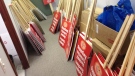 Signs are at the ready in the Elementary Teachers Federation's Ottawa office as members await word if they can protest