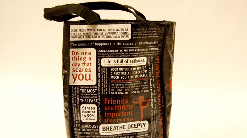 Canadian yoga retailer Lululemon Athletica is voluntarily withdrawing certain reusable bags, shown in this photo taken Tuesday Dec. 21, 2010, from its stores over concern they may contain lead. (THE CANADIAN PRESS)